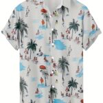 Retro Beach Vacation Scene 3D Print Men's Short Sleeve Hawaiian Shirt - Casual, Hip-Hop Rock Style, Lightweight Polyester Blend, Easy Care, Summer Essential