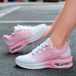 [Air Cushion Ombre Running Shoes] Women's Sporty Running Shoes, Ombre Color Lace-up Casual Sneakers With Air Cushion, Non-slip Breathable Mesh Walking Shoes