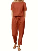 ⁦Casual two-piece set of plain long-sleeved pants with pockets, ideal choice for women in spring and autumn⁩ - الصورة ⁦4⁩