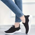 ⁦[Breathable Knit Sneakers] Lightweight Breathable Women's Knit Sneakers - Soft Sole Casual Shoes, Lace-Up Low-Top in Pink, White, Gray, Black - Comfortable Sporty Trainers for All Seasons⁩ - الصورة ⁦12⁩