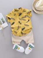 Toddler Summer Feather Print Shirt Shorts Set, for Outdoor - Image 4