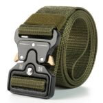 Durable Nylon Tactical Belt for Men, Quick Release Buckle, Elastic Outdoor Training Canvas Waistband, Black