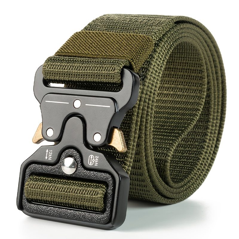 be731150-7a91-4aac-afda-410229537235.jpg Durable Nylon Tactical Belt for Men, Quick Release Buckle, Elastic Outdoor Training Canvas Waistband, Black - Image 1