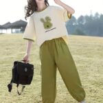 Girls' Summer Short Sleeve Suit, Casual, Medium and Large Size, Fashionable and Loose Two-Piece Set, Perfect for Outdoor