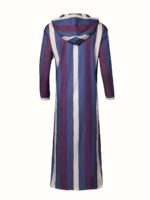 Men's Arabic Kaftan Robe - Traditional Striped Hooded Long Sleeve with Purple & Beige Vertical Stripes, Loose Fit for Ramadan Eid al-Adha & Gulf Festival, Breathable Casual Muslim Holiday Attire, Muslim Dress, Cultural Attire, Lightweight Fabric, Cultural