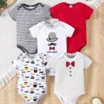 ⁦5pcs Baby's Marine Style Cotton Bodysuit, Casual Short Sleeve Romper, Toddler & Infant Boy's Outdoor Clothing⁩ - الصورة ⁦12⁩
