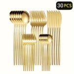 Elegant 30pcs Golden Stainless Steel Cutlery Set - Includes Knives, Forks, Spoons & Dessert Spoons - Dishwasher Safe for Home, Kitchen, Restaurants, Hotels, Parties, Thanksgiving, Easter, Christmas & Weddings, High-grade, Utensil Set - Image 2