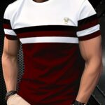 Men'S Fashion T-Shirt with Bull Head & Stripes Design - Stylish White, Red, and Black Short Sleeve Tee for Casual Attire