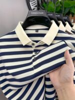 Men's Summer Striped Shirt - Casual Short Sleeve, Black & White Vertical Stripes, Button-Up Collar, Machine Washable, Comfort Fit for Business or Leisure, Versatile Menswear, Medium Elasticity Fabric - Image 4