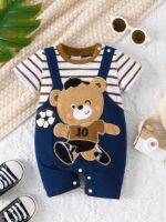Boys And Babies Newborn Regular Onesie with Cute Bear Football Embroidery Pattern