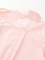 aiLe Rabbit Girls' Elegant Summer Dress - Pink with Bunny Embroidery, Ruffle Hem, Short Sleeve, Button-Up Collar, Non-Stretch Fabric, Perfect for Casual Wear, Cute Summer Dresses - Image 7