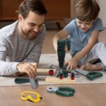 ⁦MISFANS 1 Kids Tool Set with Toy Drill and Hammer, Electronic Play Tool Kit, Pretend Play DIY Toy Box, Educational STEM Gift, with Carrying Case, for Children Ages 3-6 Years, Green Plastic Toys⁩ - الصورة ⁦6⁩