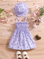 ⁦0-3 Years Old Two-piece Set for Girls, Summer Love Print Sleeveless Wrap Dress with Suspenders + Hat, Princess Dress in Two Colors to Choose from⁩ - الصورة ⁦7⁩