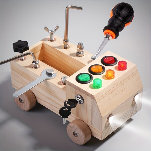 1pc 17.5*7.11cm Hot Deal Youngsters's Wooden LED Switch Repair Disassembly Screw Tool Car Learning Toy Hands-on Training Relax Toy for New Year Gift, Holidays, birthdays, Christmas, Thanksgiving Easter