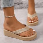 Women'S Summer Thick Sole Flip-Flops - Casual Beach Sandals with Non-Slip Wedge Heel, Open Toe Design, and Comfortable Fabric Straps for Outdoor Vacation - Image 3