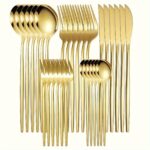 Elegant 30pcs Golden Stainless Steel Cutlery Set - Includes Knives, Forks, Spoons & Dessert Spoons - Dishwasher Safe for Home, Kitchen, Restaurants, Hotels, Parties, Thanksgiving, Easter, Christmas & Weddings, High-grade, Utensil Set - Image 8