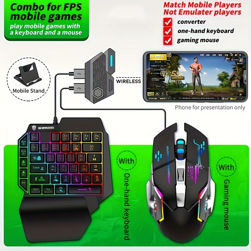 cad9ad97-d6d7-4e79-b412-ff9c2d1ac6bf.jpg 3-in-1 converter, one-handed keyboard, gaming keyboard and mouse combination, 35 game-specific keys, RGB lighting, membrane keyboard, ergonomic design, automatic pressing and grabbing of peripherals, long-term use without fatigue - الصورة 1