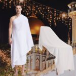 2pcs 1Set Ramadan/Eid Al Fitr Muslim Men'S Prayer Towel Adult White Ihram Arab Traditional Hajj Towel Hajj Towel Prayer Shawl with Tassels Men'S Clothing Gift White Hajj Eid Gift - Image 2