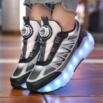Youth Skate Shoes with LED Lights, Four-Wheel Detachable, Street Fashion, Trendy Style, Random Pattern, All-Season, Sports and Outdoor Scene, Roller Skating, Rotary Buckle Closure, Breathable and Adjustable Brightness, Upper, Fabric Inner, TPR Sole, Cloth - Image 3
