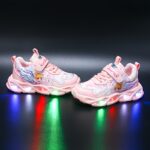 Girls' Cute Cartoon LED Sneakers - Light-Up Running Shoes with Glitter, Pink & Blue Design, Low-Top Buckle Closure for Kids, Perfect for Fall Season, Cartoon Character Shoes | Glittery Sneakers | Synthetic Upper, Sneakers for Girl - Image 2