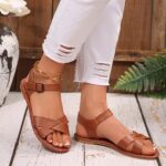 Women's Casual Flat Sandals - Adjustable Cross Strap Open-Toe Summer Shoes with Rubber Sole, Synthetic Cover Upper & Fabric Lining for Office, Outdoor, Beach - Classic Solid Color Design, Office Sandals | Classic Sandal Design | Stylish Synthetic Sandals, - Image 10