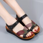 Chic Summer Wedge Sandals for Women - Open Toe, Colorblock Design with Hook-and-loop Fastener Straps, Comfortable Thick Sole, Faux Cover, Perfect for Vacation, Strappy Sandals - Image 8