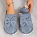 Cute Bowknot Soft Sole Fuzzy Slippers, Winter Cozy & Warm Slip On Plush Shoes, Comfy Closed Toe Home Slippers - Image 6
