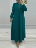 2023 New Women's Elegant Arabic Abaya Robe with Sequin Sleeves - Long Sleeve Modest Cover Dress, Solid Green, Machine Washable for Spring Summer Fall, Modest Apparel, Sequined Details, No Stretch Fabric - Image 9