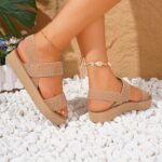 Women's Solid Color Flat Sandals, Casual Open Toe Summer Shoes, Lightweight Ankle Strap Sandals - Image 10