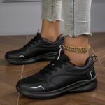 Women's Lightweight High Quality All-Season Low-Top Lace-Up Sneakers - Comfortable EVA Sole, Synthetic Cover Upper, Round Toe Design for Casual & Sporty Style - Black, Everyday Comfort Shoes | Sleek Sneaker Design | Durable Footwear - Image 4