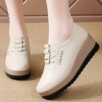 ⁦Women'S Casual Height-Increasing Wedge Loafers - Lightweight, Versatile Slip-On Shoes with TPR Sole, Synthetic Upper & Insole, Lace-Up Design, Black, All-Season Comfort, Casual Footwear | Casual Style | Durable Footwear⁩ - الصورة ⁦9⁩