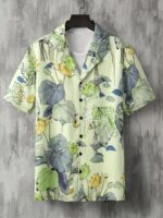 Men's Tropical Floral Print Hawaiian Shirt - Short Sleeve Button-Up with Vibrant Pink Hibiscus & Monstera Leaf Design, Casual Summer Beachwear, Polyester Blend, Machine Washable, Casual Wear | Buttondown Shirt | Smooth Texture, PLUS SIZE - Image 4
