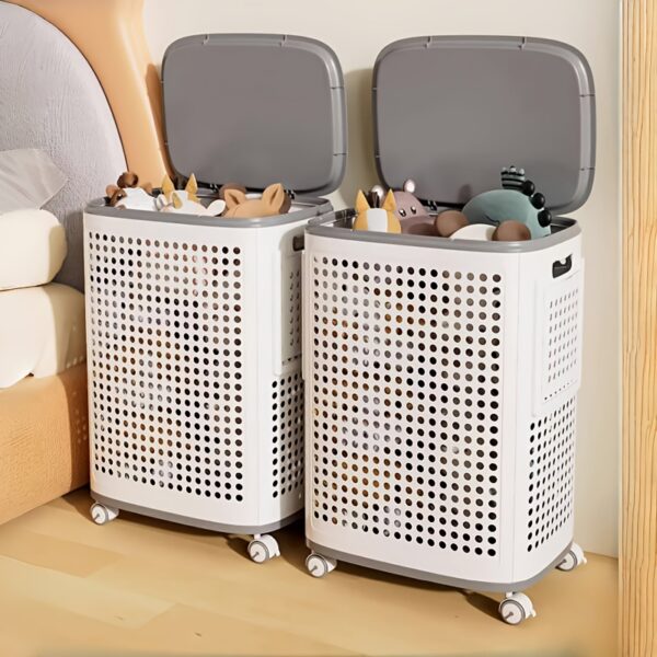 Rolling Laundry Basket with Lid - Ventilated Side for Clothes, Towels, and Toys - Mobile Storage Solution for Dorms, Bedrooms, and Bathrooms, Laundry Room Accessory Suitable for 4 Scenarios