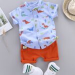 2pcs Baby Boys Dinosaur Print Button Short Sleeve Shirt Top & Elastic Waist Shorts Set Toddler Summer Clothes For Daily & Outdoor Wear - Image 11