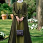 Middle Eastern Casual Long Dress Muslim Ramadan Color-Contrast Waistband Tuck-in Headed Elegant Outing Dress Abaya (without Headscarf) - Image 12