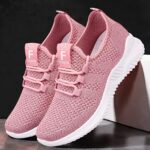 [Breathable Knit Sneakers] Lightweight Breathable Women's Knit Sneakers - Soft Sole Casual Shoes, Lace-Up Low-Top in Pink, White, Gray, Black - Comfortable Sporty Trainers for All Seasons