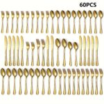 60pcs Blacks Golden Silverware Set, Stainless Steel Flatware Cutlery Set Service for 12, Tableware Eating Utensils Include Knives/Forks/Spoons, Mirror Polished, Dishwasher Safe Weddings, birthday parties, Independence Day, Oktoberfest anniversary - Image 6