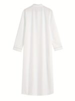 Men'S Elegant White Abaya with Golden Stripe Embroidery - Long Sleeve, Stand Collar, Loose Fit, All-Season Traditional Middle Eastern Attire for Ramadan & Al-Adha, Musli - Image 5