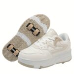 ⁦Fashion Roller Skates - Pink & White Low-Top Sneakers with Retractable Four-Wheel Design, Comfortable EVA Insole, Durable TPR Sole, Stylish Casual Shoes for Teens & Adults, All-Season Wear, Sports Casual Shoes | Midtop Sneakers | Fabric Upper Sneakers⁩ - الصورة ⁦6⁩