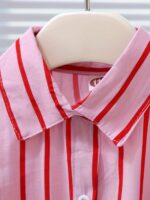 Casual 3-Piece Girls Striped Cardigan Shirt + Letter Tank + Rolled Hem Denim Shorts, Summer Outdoor Set - Image 8