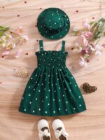 ⁦0-3 Years Old Two-piece Set for Girls, Summer Love Print Sleeveless Wrap Dress with Suspenders + Hat, Princess Dress in Two Colors to Choose from⁩ - الصورة ⁦9⁩