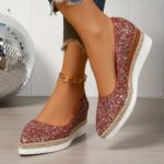 Women'S Red Glitter Wedge Loafers - Sexy Pointed Toe, Thick Sole, Microfiber Upper & Inner, Rubber Sole, Hand Washable, All-Season Comfort Shoes for Weddings and Formal Events, Wedding Shoes for Brid - Image 4