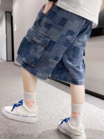 Boys Casual Comfortable Denim Shorts With Pockets, Stylish Patchwork Slightly Stretch Shorts For Summer Outdoor - Image 4