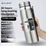 1pc 316 Stainless Steel Insulated Travel Mug with Filter, 24-Hour Retention, 600ml, 800ml, 1000ml Options, Portable Lanyard, Perfect for Tea, Coffee, and Outdoor Adventures, Outdoor Hydration|Glossy Finish|Durable Insulation