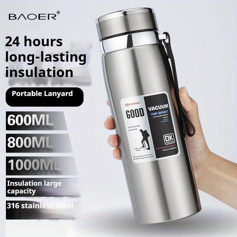 d42f9164efa44cc095ca2290f5797d7c-goods.jpeg 1pc 316 Stainless Steel Insulated Travel Mug with Filter, 24-Hour Retention, 600ml, 800ml, 1000ml Options, Portable Lanyard, Perfect for Tea, Coffee, and Outdoor Adventures, Outdoor Hydration|Glossy Finish|Durable Insulation - Image 1
