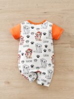 ⁦YIERYING Youngsters Boys' Summer Lion Cartoon Print Short-Sleeve Romper with Faux Suspenders - Soft Polyester Blend, Playful Animal Design, Easy-Care Hand Wash, Casual Youngsters Outfit | Cartoon Lion Design | Brand Yierying, Perfect for Outdoor⁩ - الصورة ⁦2⁩
