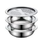 ⁦A Set of Three Stainless Steel Kitchen Tools, Including an Integrated Grinder, a Multifunctional Strainer, And a Mixing Bowl - Perfect for Cleaning And Slicing Fruits, Vegetables, And Cheese | Food-Safe with a Drainage System, Ideal for Home Cooking And K⁩ - الصورة ⁦4⁩