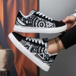 ⁦1 Pair Unisex Geometric Pattern Casual Sneakers - Lightweight Low Top Lace-Up Shoes with Round Toe, Fabric Upper & EVA Sole for Outdoor, Walking, and Daily Wear⁩ - الصورة ⁦11⁩
