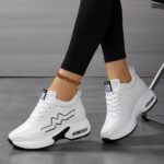 Women'S High-Top Sneakers with Thick Sole - Comfortable, Breathable, Casual White Sneakers with Lace-Up Closure, Stylish Design for All Seasons, Casual Footwear | Stylish High Top Sneakers | Comfortable Footwear - Image 3