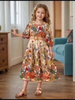 Mixed Floral 3/4 Sleeve Holiday Dress For Girls, Summer Going Out Casual Dresses, Gift - Image 6